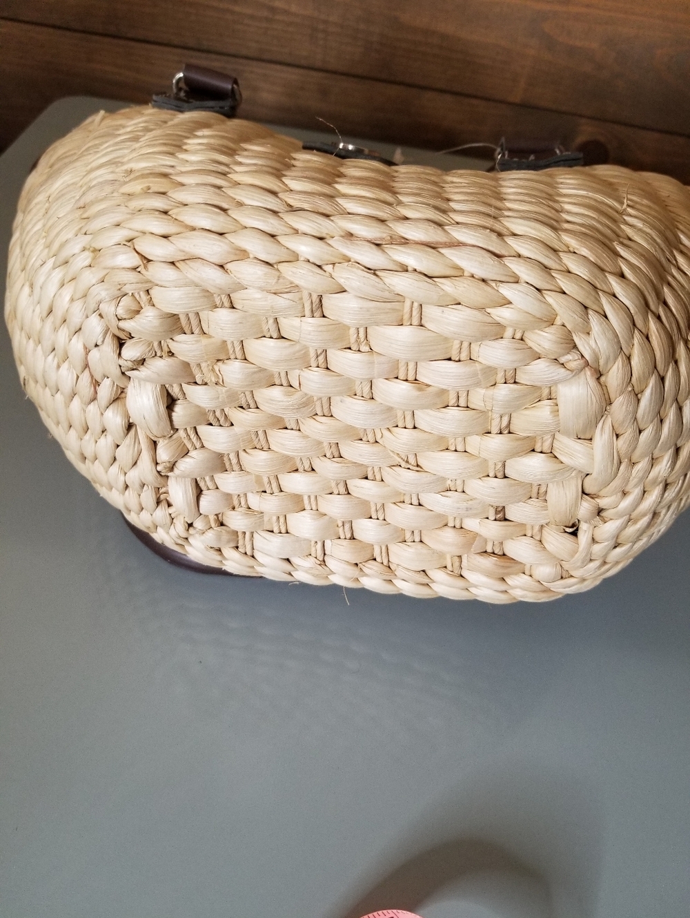 Marshall Fields Vtg Weaved Wicker Basket Bag Tan Brown Handles Bucket Purse - Picture 12 of 14